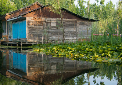 Reflection of house by lake