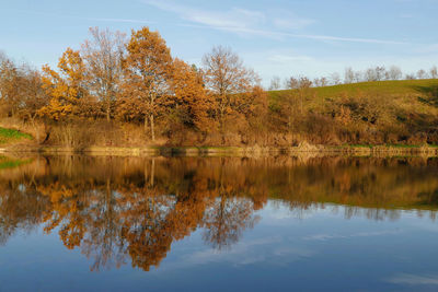 Reflection of trees in lake against sky during autumn