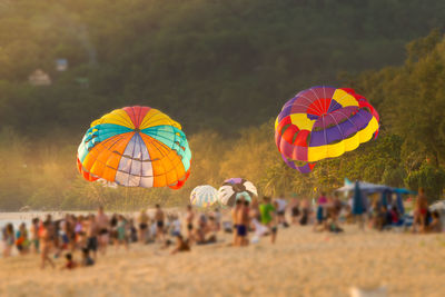 Tilt-shift image of people at beach