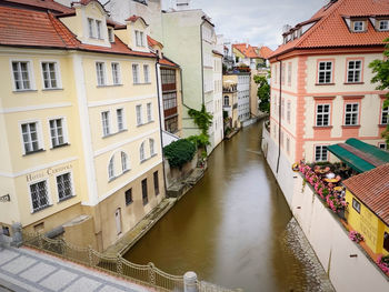 High angle view of canal amidst buildings in city