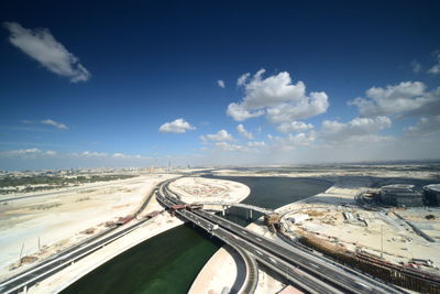 Aerial view of highway in city