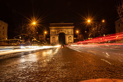 Light trails on road at night