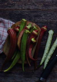 High angle view of chopped vegetables on table