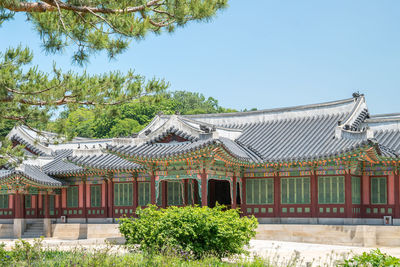 Changdeokgung palace and trees against clear sky