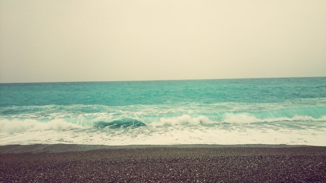 sea, horizon over water, water, wave, beach, surf, shore, scenics, beauty in nature, clear sky, tranquil scene, copy space, nature, tranquility, motion, sand, sky, idyllic, seascape, tide