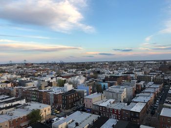 High angle view of townscape against sky during sunset