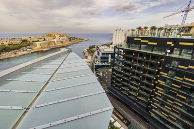 High angle view of buildings in city