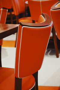 Close-up of empty chairs and table at restaurant