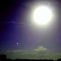 Low angle view of bright sun in sky