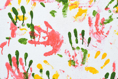 Full frame shot of multi colored handprints on wall