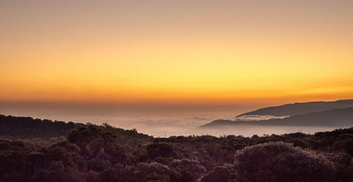 Scenic view of landscape against sky at sunset