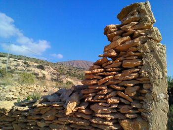 Rock formations on landscape against clear sky