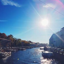 Scenic view of river against bright sun