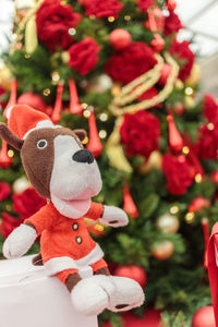 Close-up of christmas decorations on tree