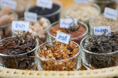 High angle view of food for sale at market stall