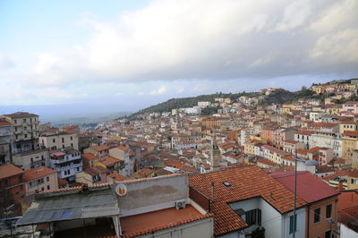 High angle view of townscape against sky