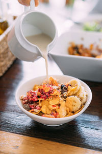 Close-up of breakfast served on table