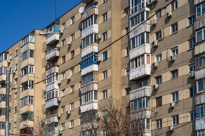 Low angle view of buildings against clear sky