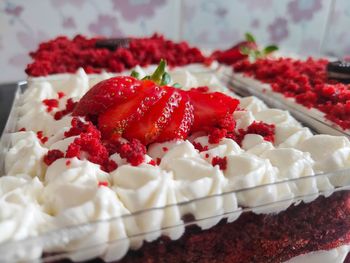 Close-up of strawberry cake