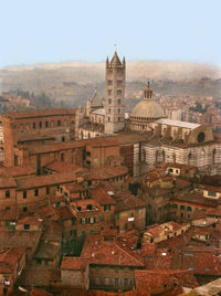 High angle view of buildings in city