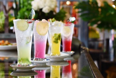 Close-up of drink served on table