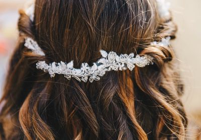 Rear view of woman wearing wreath