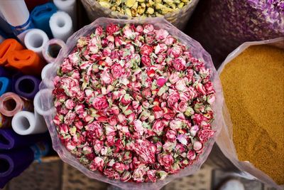 Directly above shot of dried roses at market stall