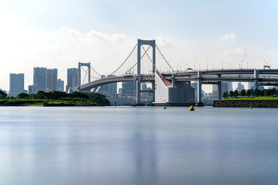 View of suspension bridge over river