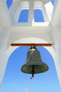 Low angle view of temple against clear blue sky