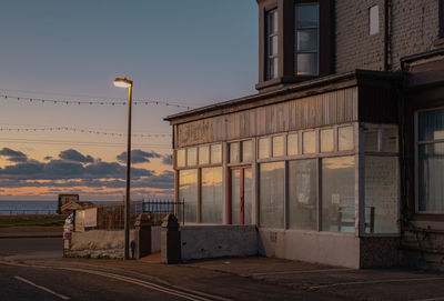 Sea front building  at sunset