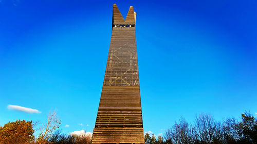 Low angle view of building against blue sky