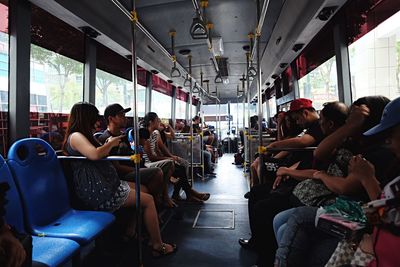 Woman sitting in bus