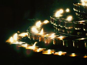 Close-up of lit candles at night