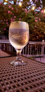 Close-up of beer glass on table
