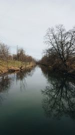 Reflection of trees in lake against sky