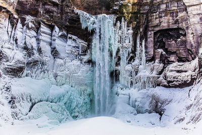 Scenic view of frozen waterfall