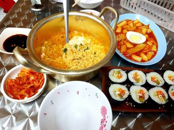 High angle view of food in plate