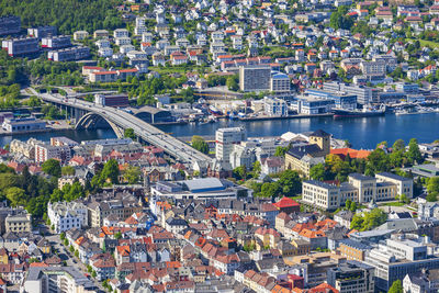 Cityscape view at the city bergen in norway from a high angle