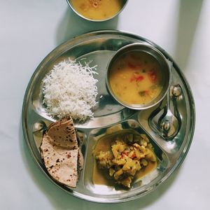 Close-up of food served on table