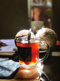 Close-up of tea cup on table