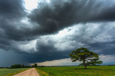 Scenic view of field against cloudy sky