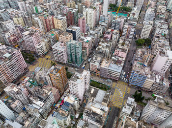 High angle view of buildings in city