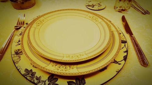 Close-up of spiral plate on table