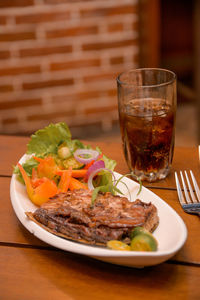 Close-up of meal served on table