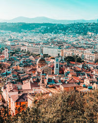 High angle view of townscape against sky