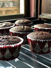 Variety of cupcakes at market stall