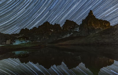 Aerial view of mountain range at night