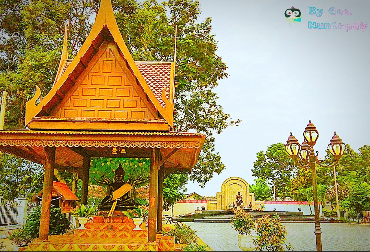 architecture, built structure, building exterior, tree, house, low angle view, clear sky, residential structure, residential building, religion, day, entrance, outdoors, no people, sunlight, roof, facade, place of worship, gate, railing