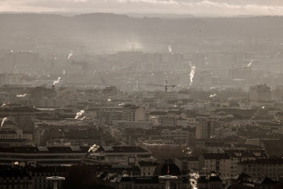 High angle view of townscape against sky at dusk