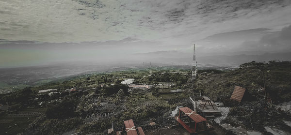 High angle view of townscape against sky